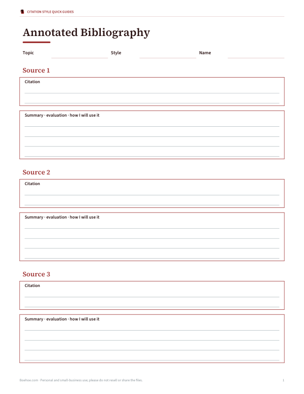Preview of Printable Annotated Bibliography Template