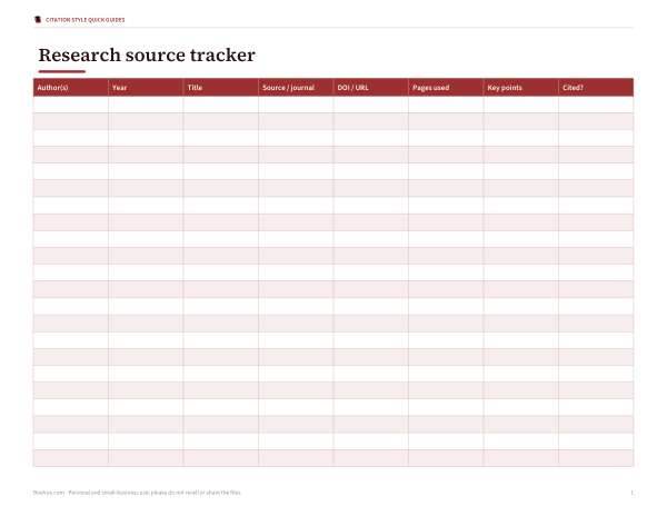Preview of Printable Research Source Tracker